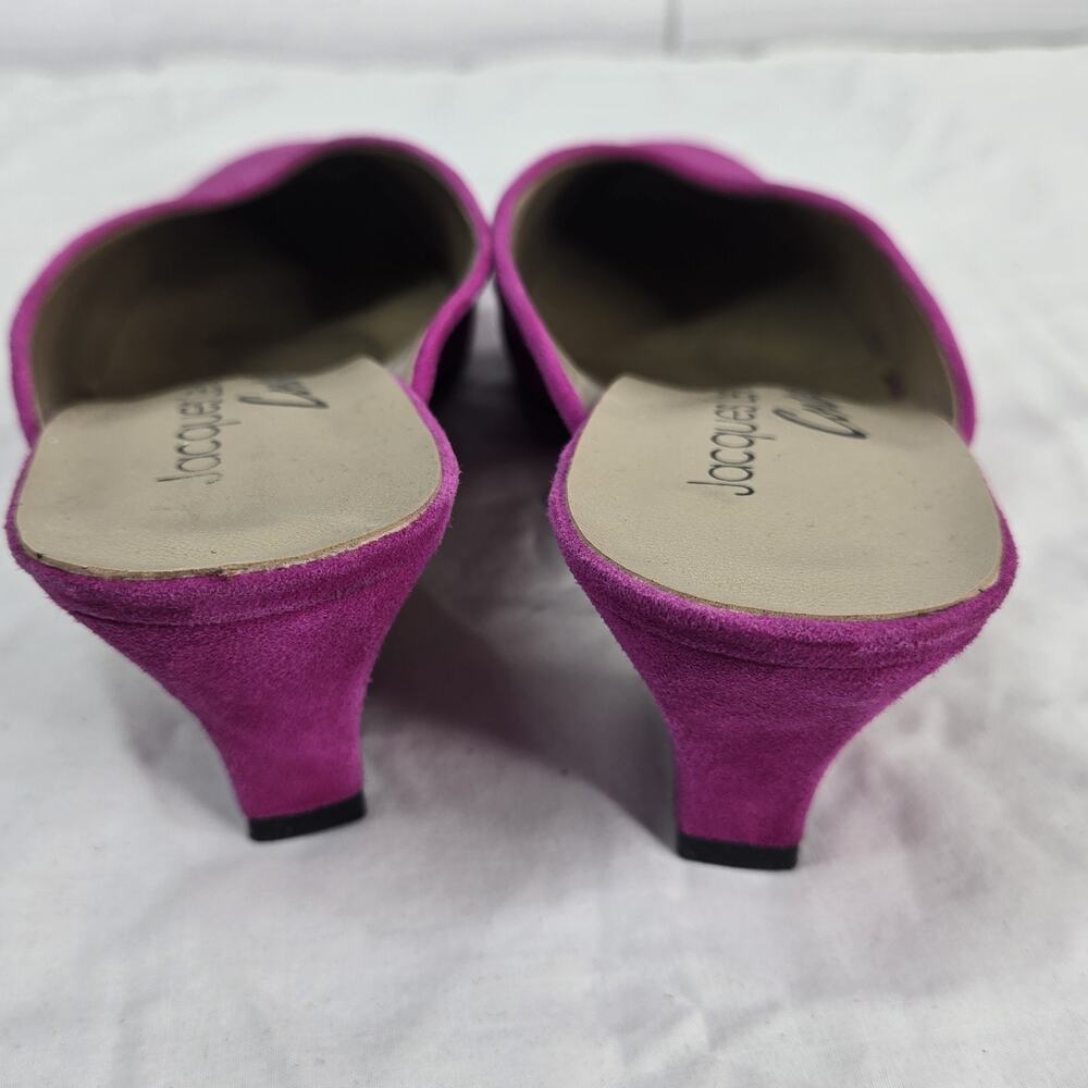 Vintage Jacques Levine Couture Suede Mules Fuchsia Pink Kitten Heels 8.5 B - Picture 7 of 11